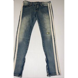 MNML Jeans Men’s 33 Skinny Zipper Leg‎ striped leg strech denim